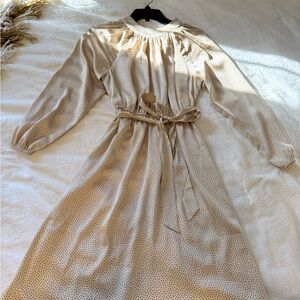 LOFT Cream Long Sleeve Polka Dot Dress
